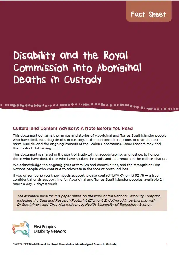 document_ Disability and the Royal Commission into Aboriginal Deaths in Custody