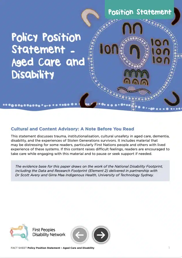 FPDN Position Statement - Aged Care and Disability